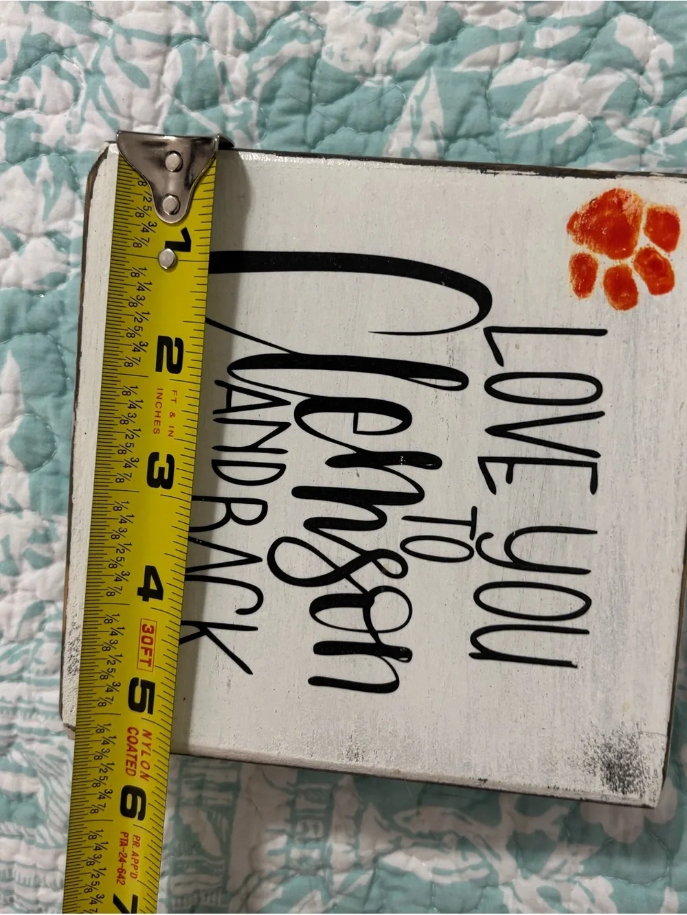 Love You to Clemson and Back Wall Sign - White with Orange Paw